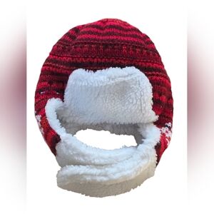 Akaz Red & White Cozy Ear Flap Hat OS EUC